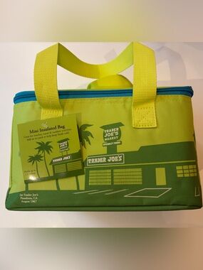 Trader Joe’s Lime Green with Blue Zipper Mini Insulated Tote SummerCollection